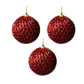 Jogo 3 Bolas Decorada Vermelho e Verde 8cm Natal