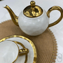 Bule Chá 1 Litro Porcelana Branco Borda Dourada Dubai Wolff